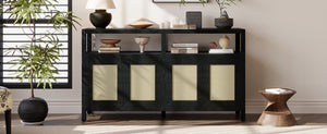 TREXM Bohemian Style Rattan Buffet Storage Cabinet with Solid Wood Frame