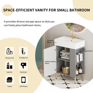 21.6" Open-Shelving Vanity with Ceramic Sink