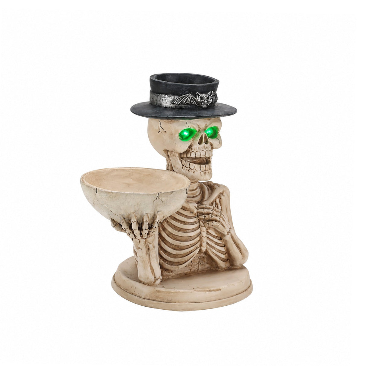 Halloween Skeleton Figurine with Storage Bowl & Candle Holder