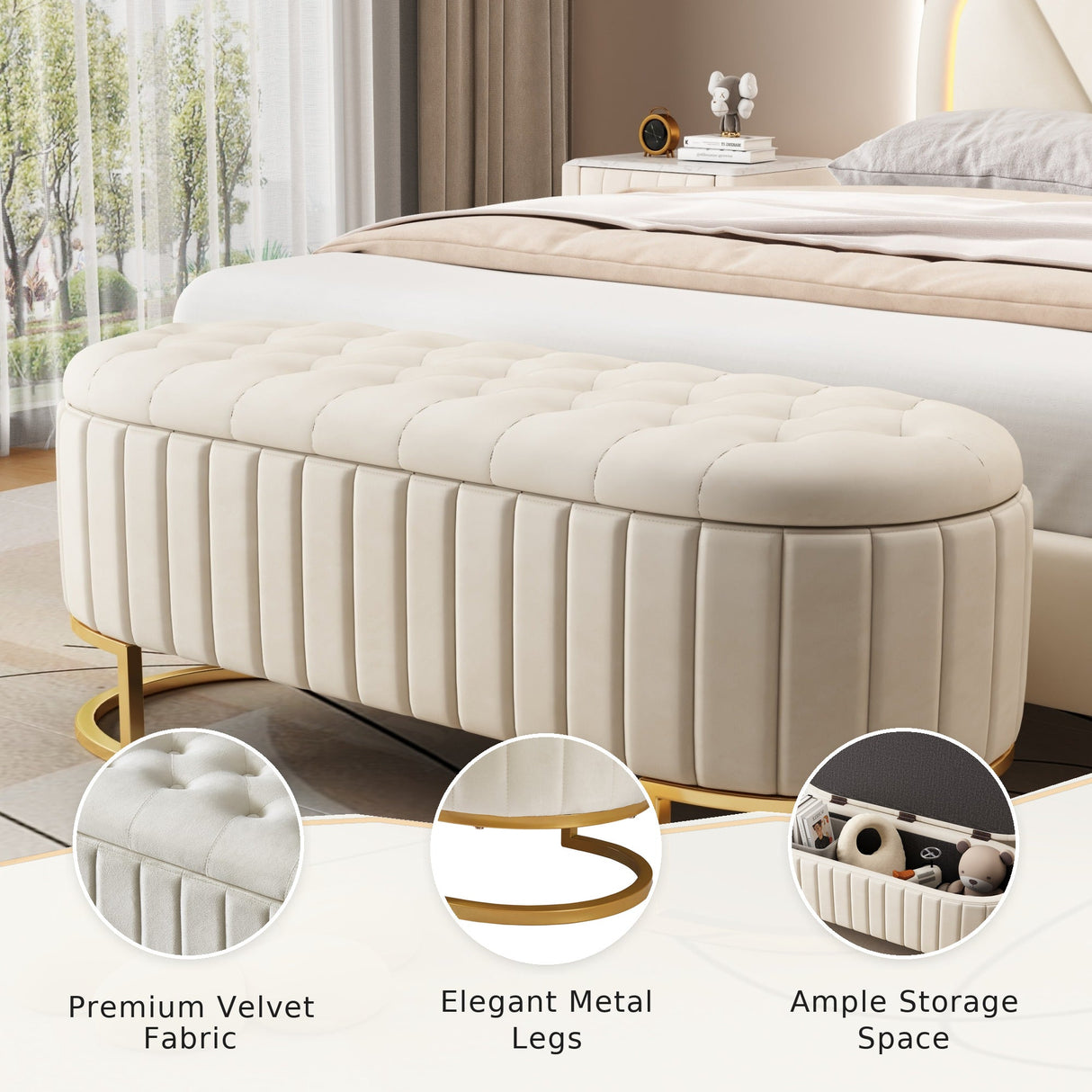 Elegant Upholstered Velvet Storage Ottoman
