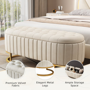 Elegant Upholstered Velvet Storage Ottoman with Ample Storage - Beige or Pink