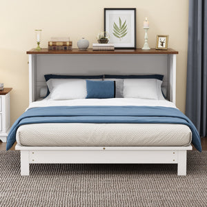 Solid Pine Murphy Bed Chest with Charging Station and Large Storage Drawer - Queen
