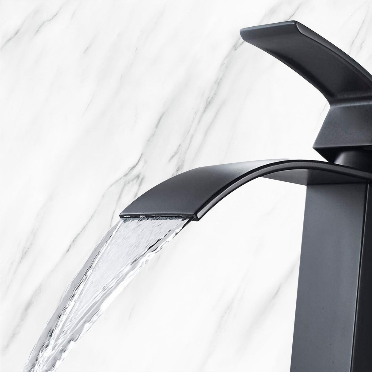 Waterfall Spout Bathroom Sink Single Handle Faucet with Pop-Up Drain