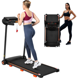 2.5Hp Quiet Folding Treadmill With Heart Rate Sensor, 300Lbs Weight Capacity, With USB Charge Station For Android & Bluetooth Speaker, 6 Shock Absorbing - Black
