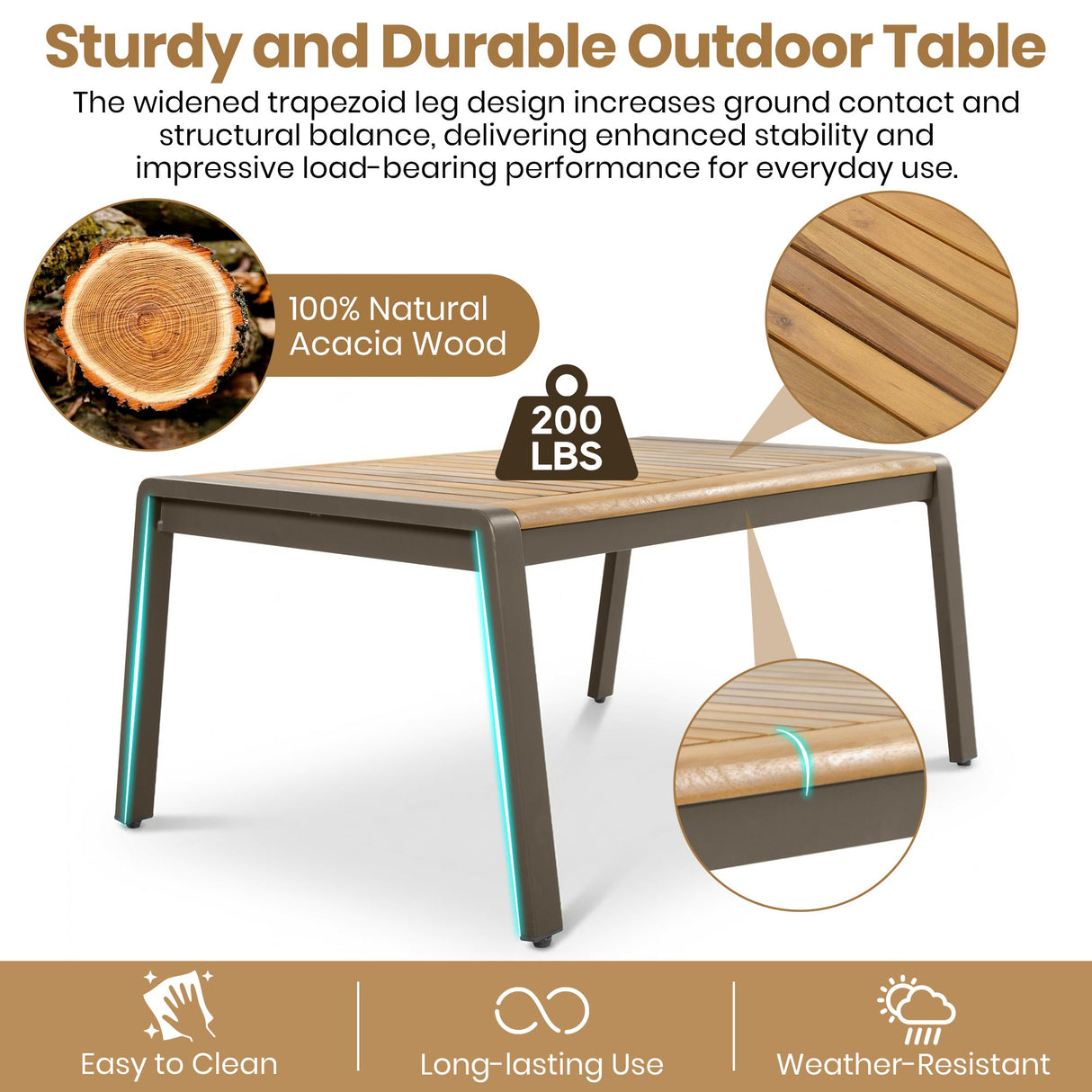 6-Piece Outdoor Patio Furniture Set with Steel Frame Sofa & Acacia Wood Table