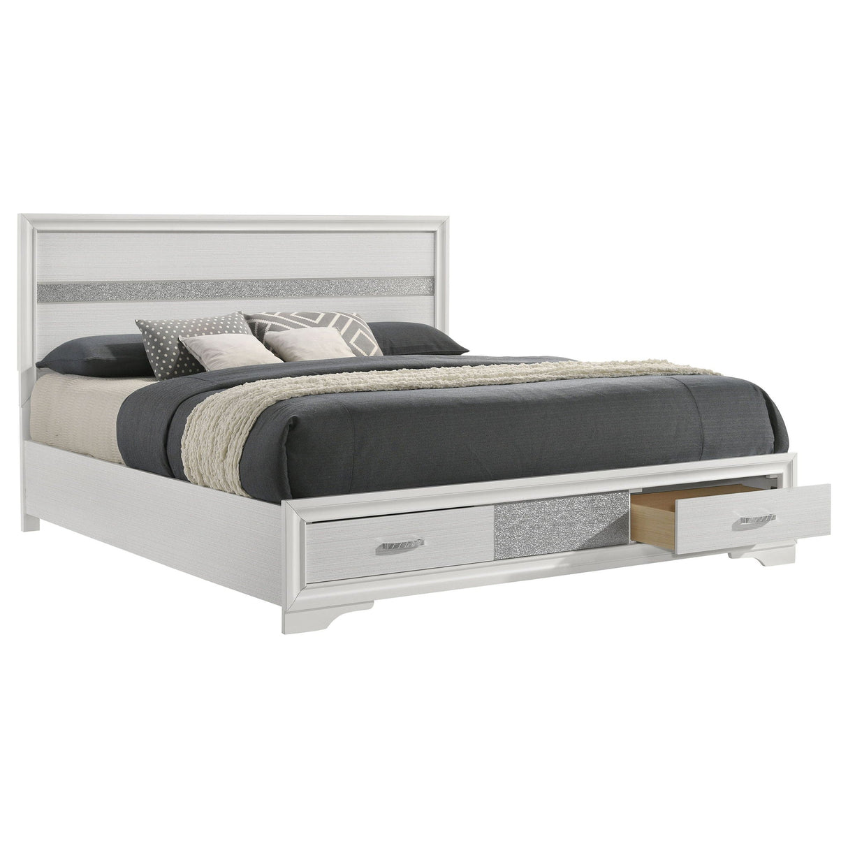 California King Storage Platform Bed With 2 Drawer - White