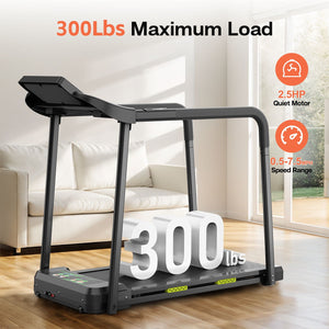 Walking Pad Treadmill With Foldable Design, Large LED Display, Stable Handrails - Black