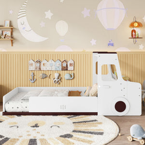Twin Size Car-Shaped Floor Bed with Storage for Kids
