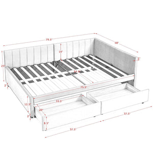 Full Size Upholstered Tufted Bed Frame with Two Drawers