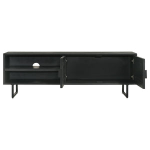 Manaya - 2 Door Stand With Open Shelving And Hidden Storage - Charcoal Black