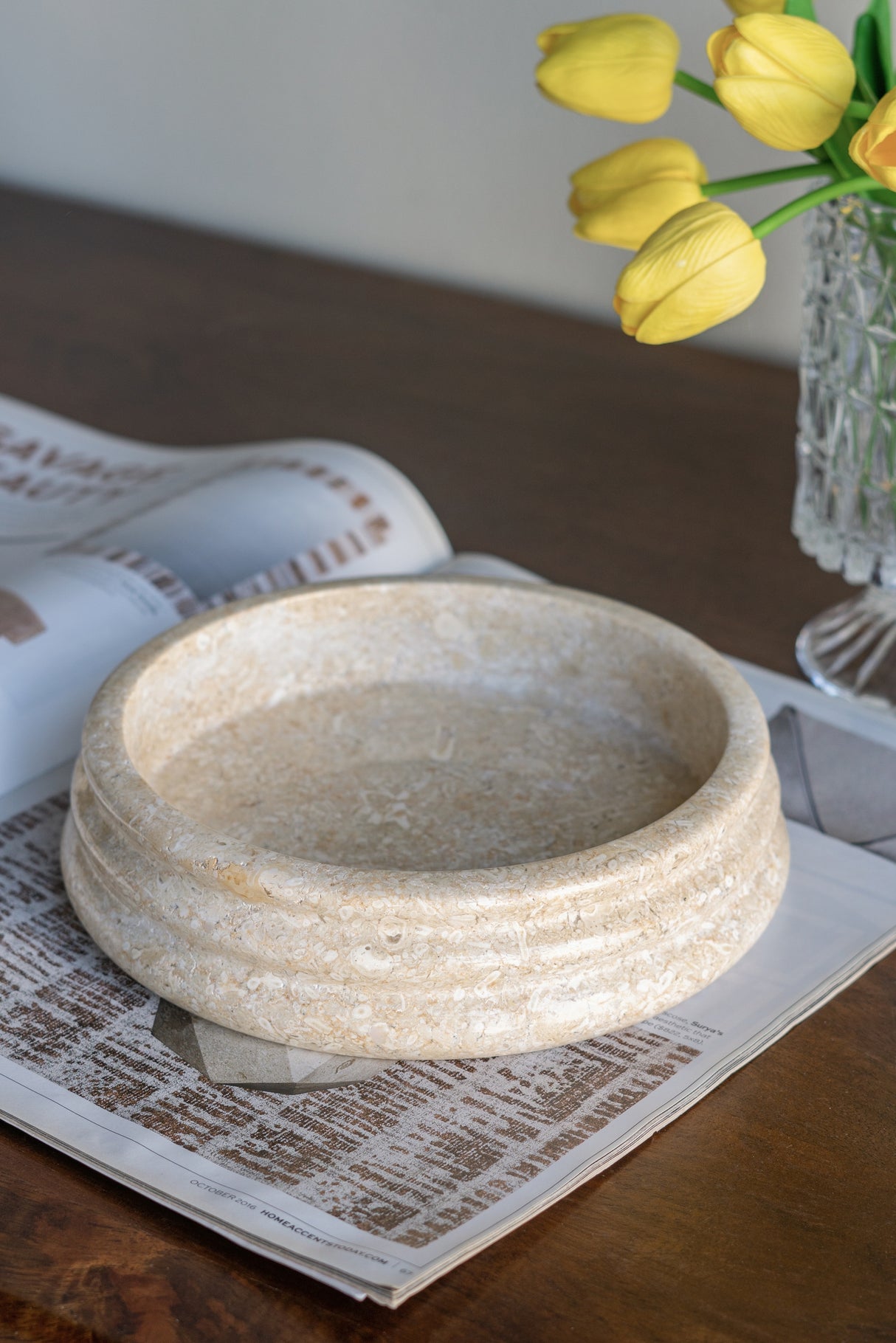 8.5x2'-Decorative-Cream-Marble-Bowl-with-Round-Ribbed-Design-Decorative-Bowls