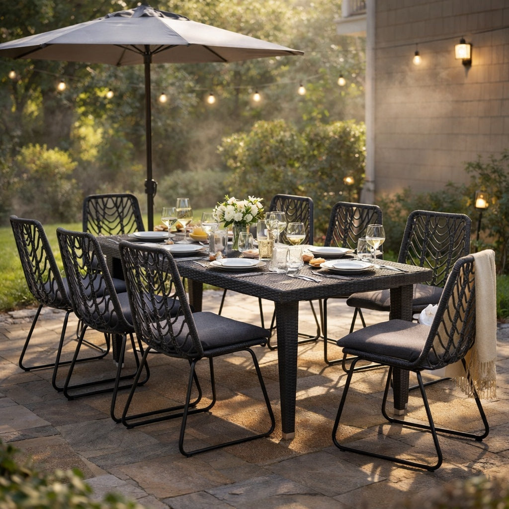 9 PCS Outdoor Wicker Dining Set - Modern Rattan Table and Chairs