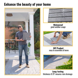 Interlocking Deck Tiles Striped Pattern, Waterproof Anti Mildew Brown