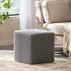 Chabani Indoor Modern Knitted Fabric Cube Pouf Ottoman - Light Gray