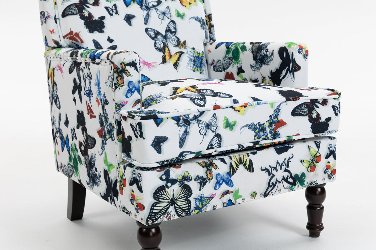 Upholstered Accent Chair - Vintage Armchair with Solid Wood Legs