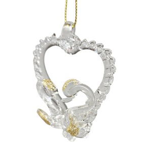 Spunglass Ornament - Gold Heart With Swans