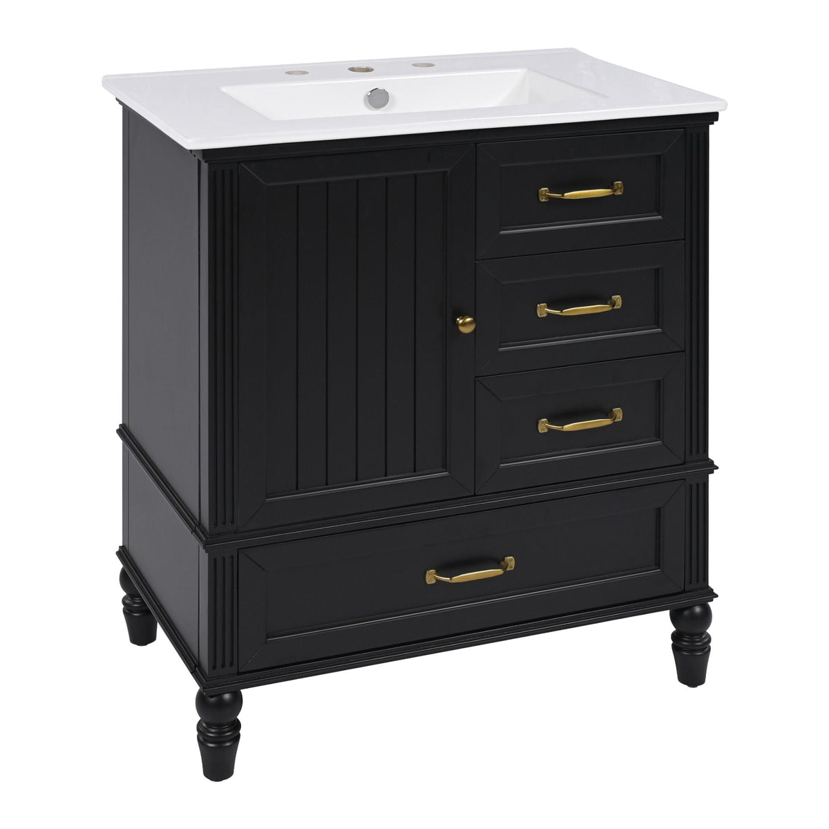 30" Bathroom Vanity With Sink, 3 Drawers, Adjustable Feet