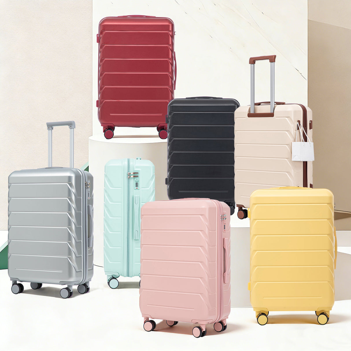 28 Inch ABS Hard Shell Large Travel Checked Luggage - Wine Red