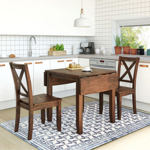 TOPMAX 3-Piece Wood Drop Leaf Breakfast Nook Dining Table Set with 2 X-back Chairs