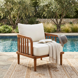 Acacia Wood Outdoor Patio Chair with Vertical Slatted Arms