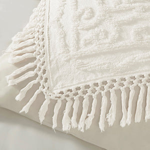 Tufted Cotton Chenille Medallion Fringe Coverlet Mini Set - Off-White