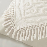 Tufted Cotton Chenille Medallion Fringe Coverlet Mini Set Off-White King/Cal King