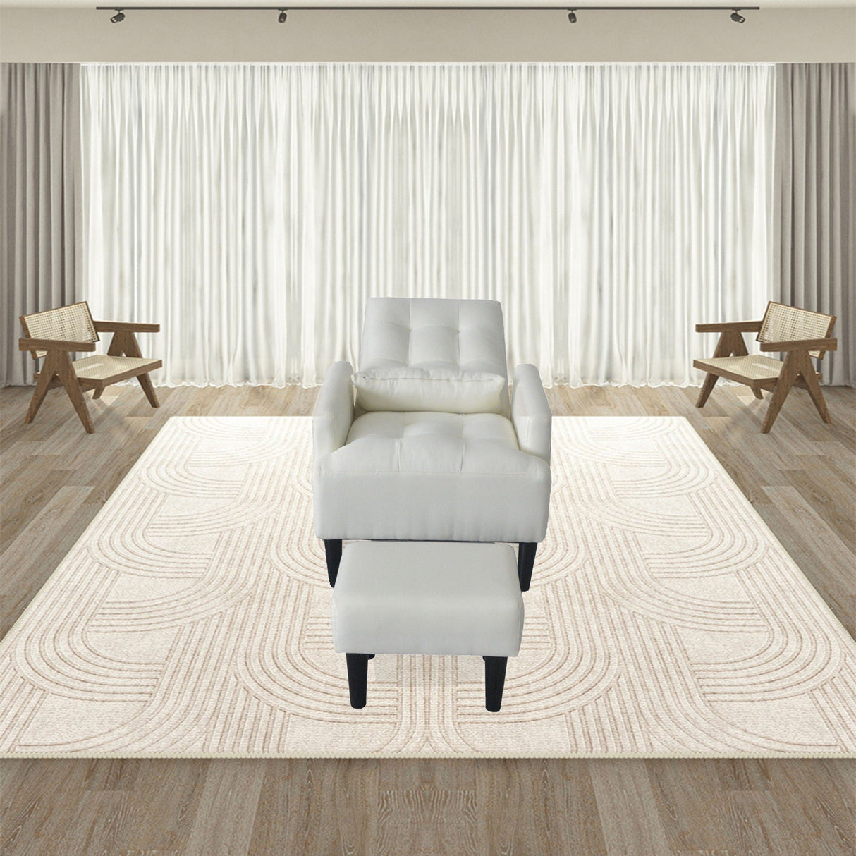 Living Room Sofa Single Chair And Ottoman, Modern Multi-Function Fabric Living Room Sofa Lounge Chair Bed And Stool. Soft Leisure Single Chair Adjustable Into 5 Angles With Sofa Bed