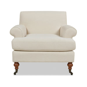 Alana 38' Lawson Accent Arm Chair Metal Casters, Light Beige Linen