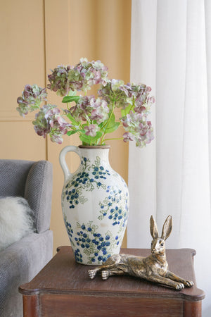 7.5x7.3x12' White Ceramic Vase with Blueberry Motif