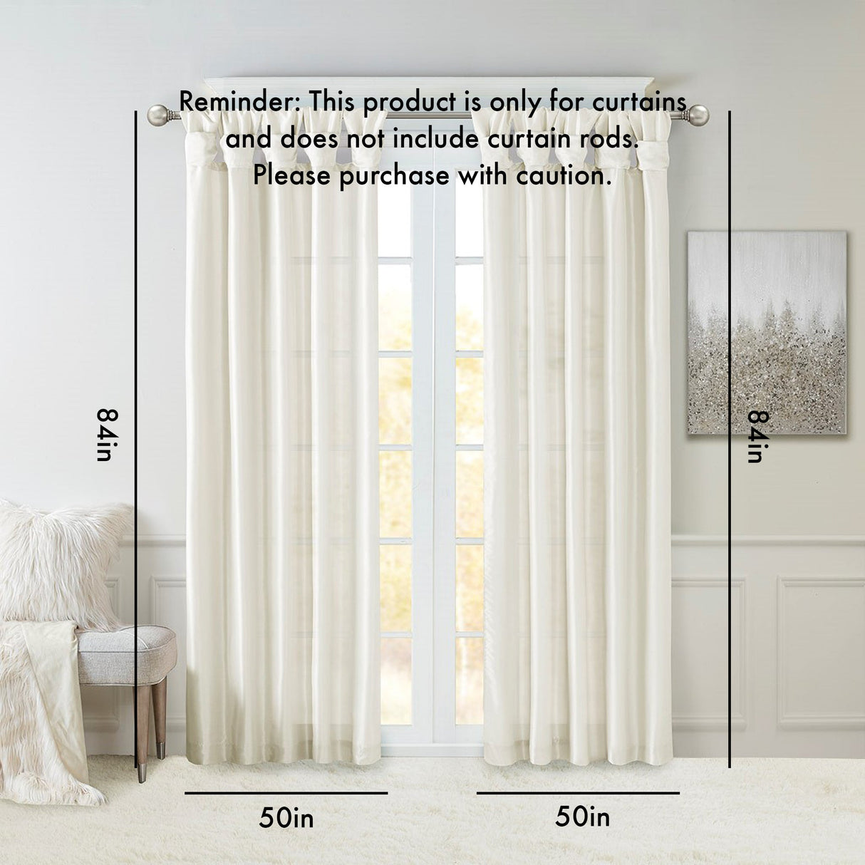 Twist Tab Lined Window Curtain Panel White 50x84'