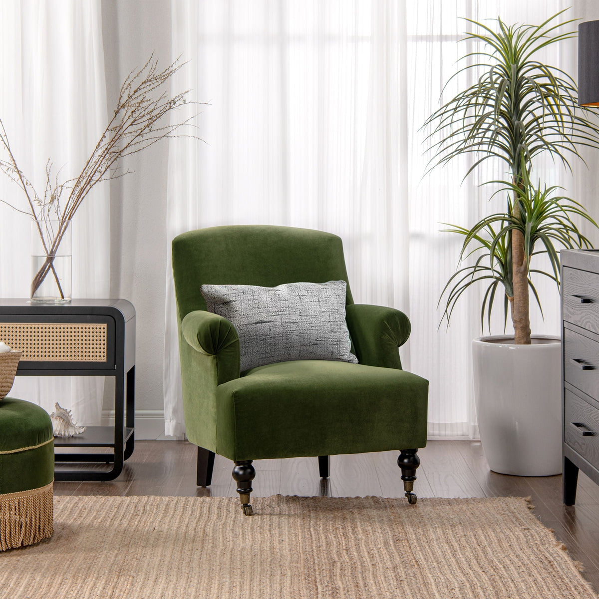 Pleated Sock Arm Accent Armchair with Supportive Seating - Green