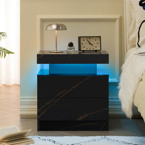 Nightstand LED Bedside Table Cabinet Lights Modern End Side with 2 Drawers