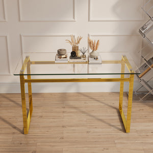 Modern Minimalist Rectangular Dining Table With Tempered Glass Top
