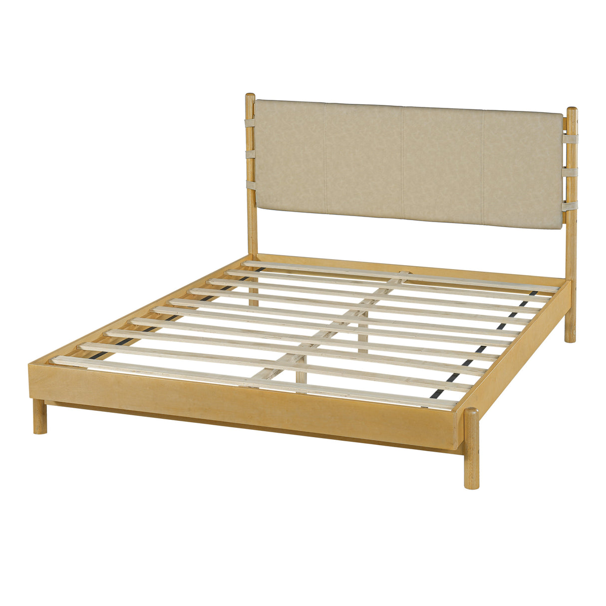 Premium Rubber Wood Platform Bed Frame, Queen Size with Headboard