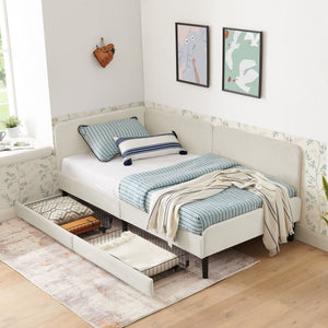 Upholstered Platform Bed Frame With 2 Storage Drawers And Adjustable Sofa Bed
