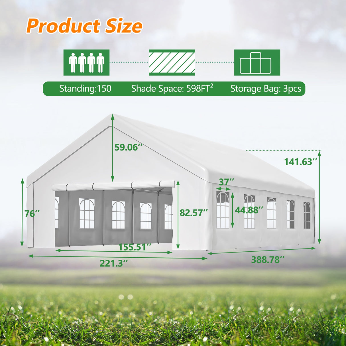 20x32 FT Party Tent with 3 Storage Bags & Removable Sidewalls