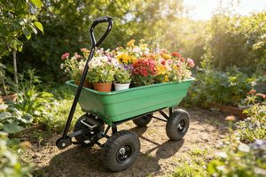 Folding Poly Garden Dump Truck with Steel Frame and Pneumatic Tires - Green