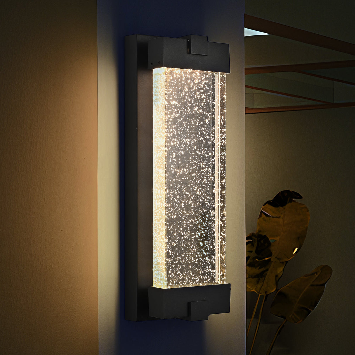 Black Aluminum Outdoor Wall Light with Bubble Crystal