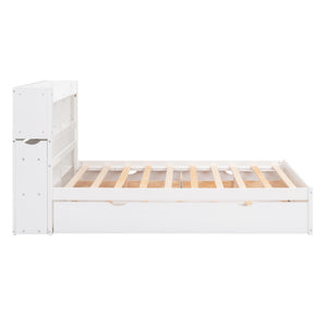 Storage Platform Bed With Pull Out Shelves, Trundle, And 2 Drawers