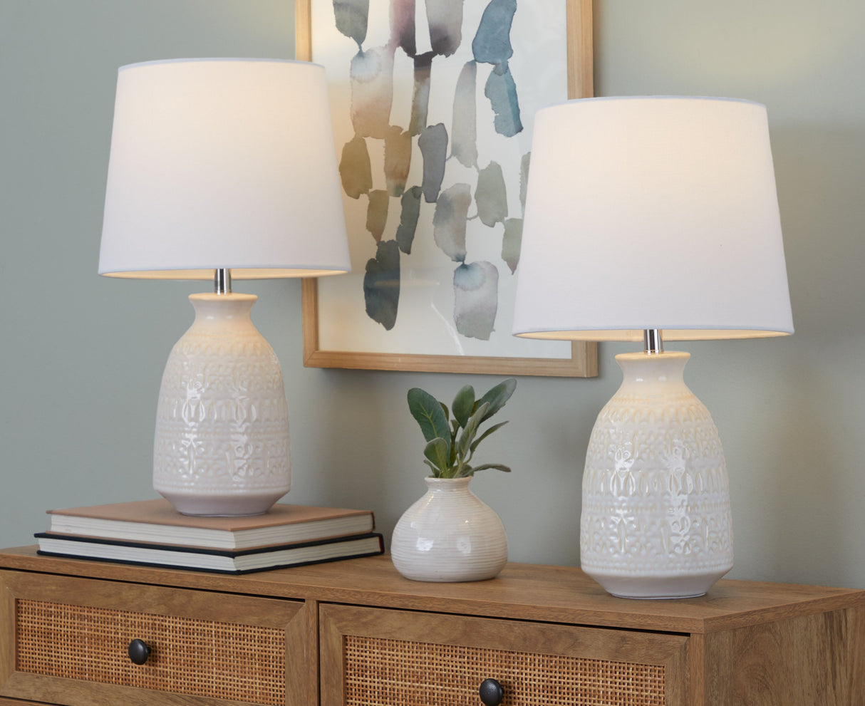Balconee 20" Ceramic Table Lamp with Vase Shaped Base and Textured Pattern, Set of 2
