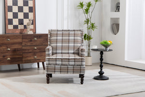 Upholstered Accent Chair with Brown Linen Fabric and Nailhead Trim