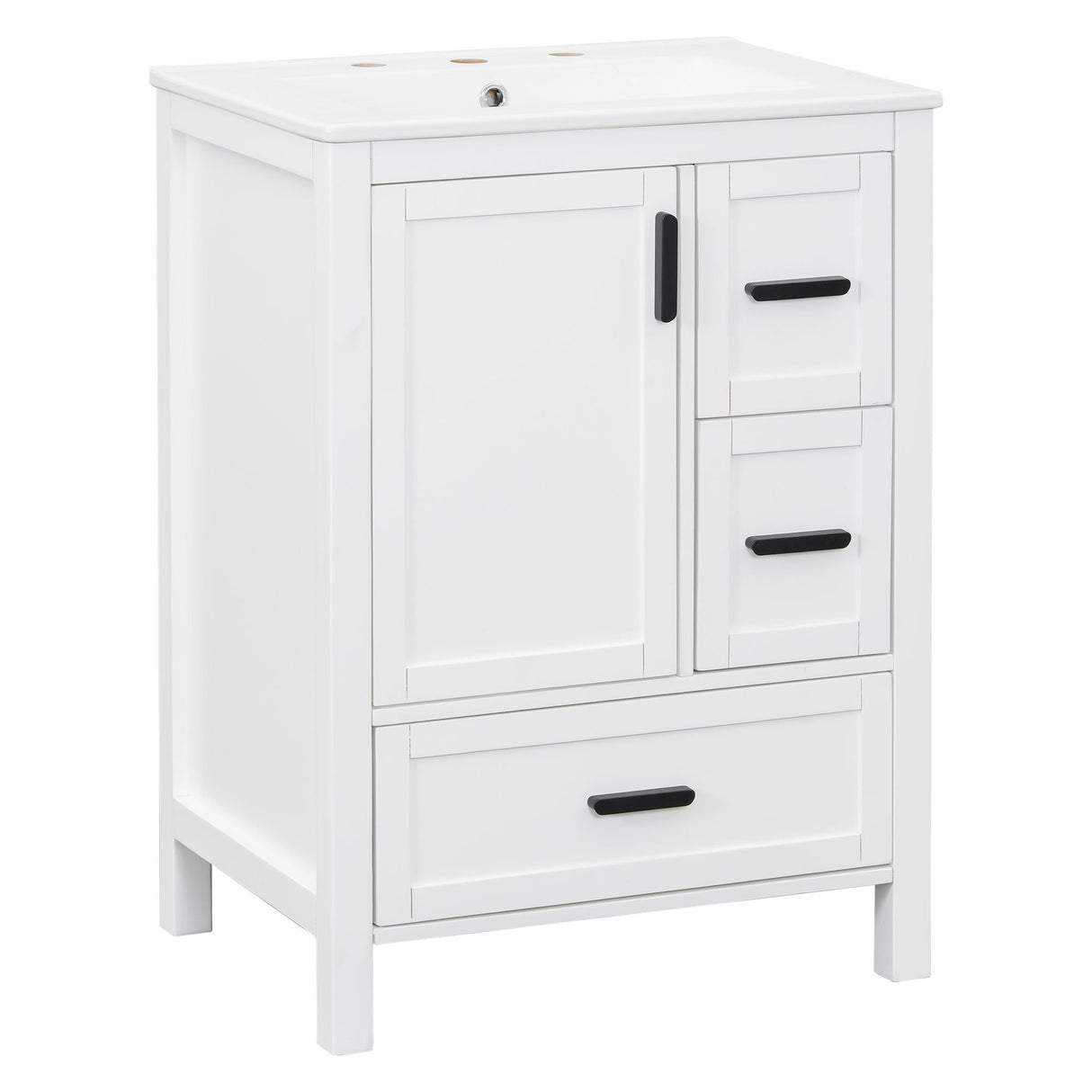 Bathroom Vanity With Sink, Soft-Close Doors, Double-Layer Shelf And 3 Drawers