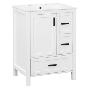 Bathroom Vanity With Sink, Soft-Close Doors, Double-Layer Shelf And 3 Drawers