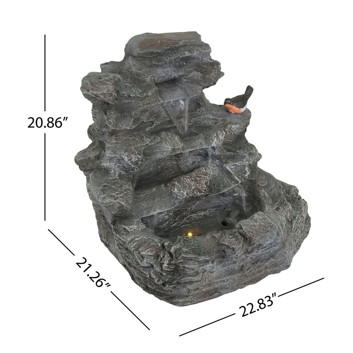 Concrete Rock Waterfall Fountain with LED Lights - Dark Gray
