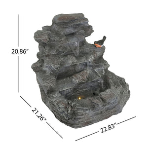 Concrete Rock Waterfall Fountain with LED Lights - Dark Gray