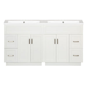 Bathroom Vanity with 4 Cabinet Doors, 4 Drawers, Dual Sinks - White