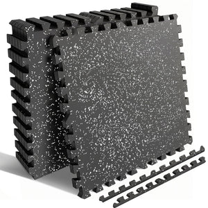 0.6 Inch Thick Gym Floor Mats, 6 Tiles Rubber Top with EVA Foam