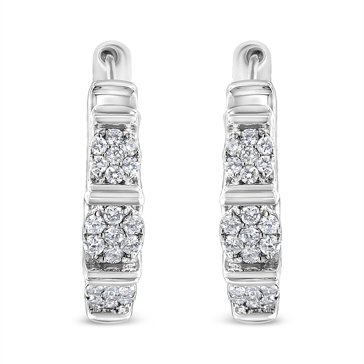 .925 Sterling Silver 1/2 Cttw Lab Grown Round Diamond Floral Cluster Hoop Earrings (F-G Color, SI1-SI2 Clarity)