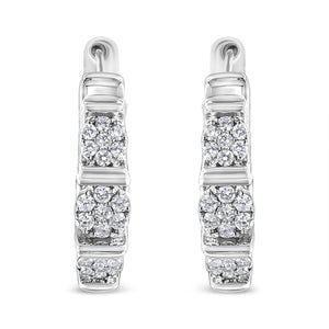 .925 Sterling Silver 1/2 Cttw Lab Grown Round Diamond Floral Cluster Hoop Earrings (F-G Color, SI1-SI2 Clarity)