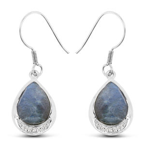 9.13 Carat Genuine Labradorite And White Topaz .925 Sterling Silver Earrings